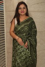 Green Shibori Tie N Dye Tussar Silk Saree - Luxurion World