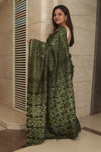 Green Shibori Tie N Dye Tussar Silk Saree - Luxurion World