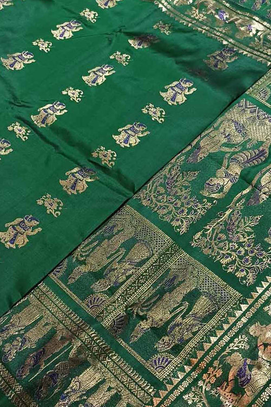 Exquisite Green Swarnachari Silk Meenakari Saree - Luxurion World