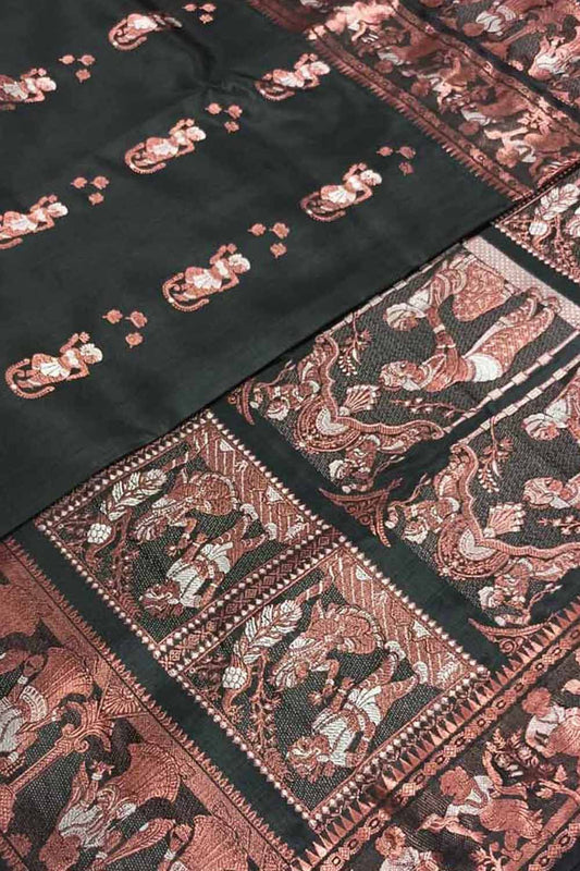 Elegant Black Swarnachari Silk Meenakari Saree - Luxurion World