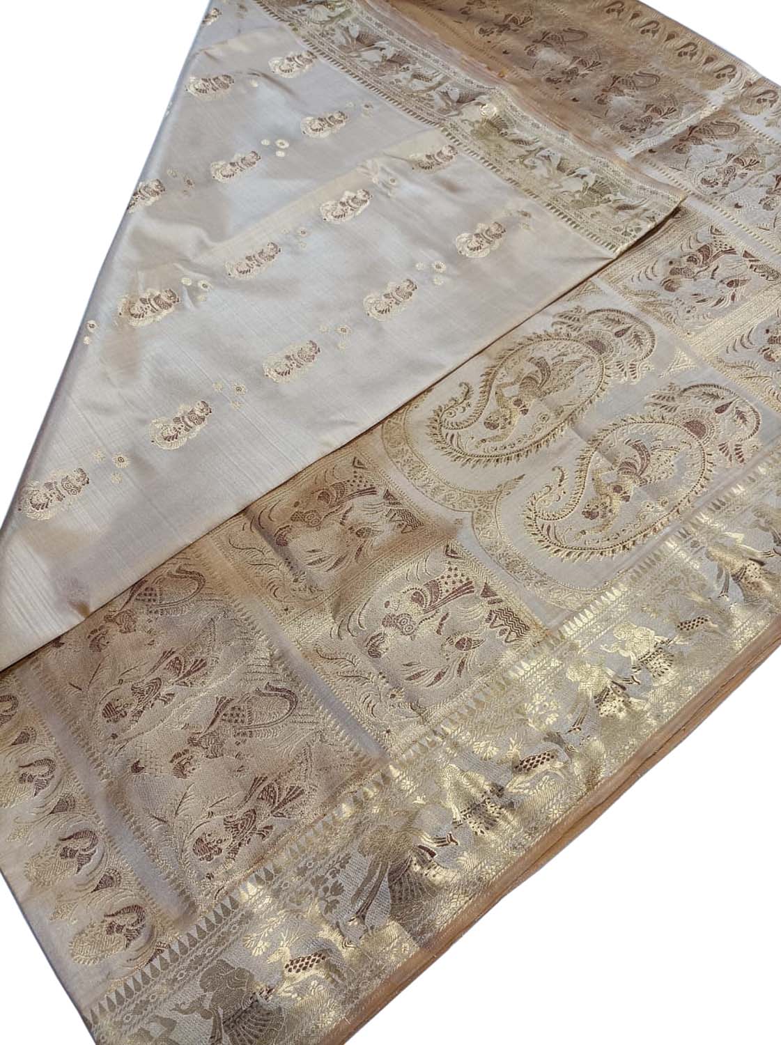 Elegant Pastel Swarnachari Silk Meenakari Saree - Luxurion World