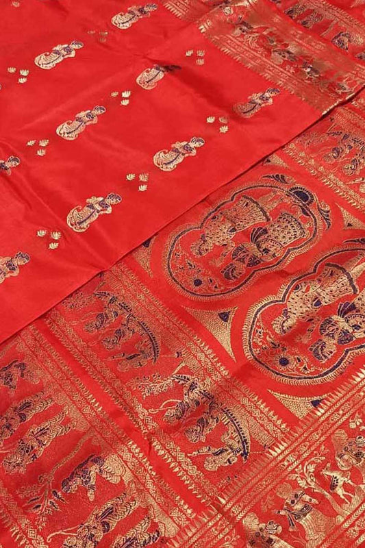 Exquisite Red Swarnachari Silk Meenakari Saree