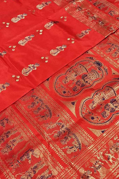 Exquisite Red Swarnachari Silk Meenakari Saree - Luxurion World