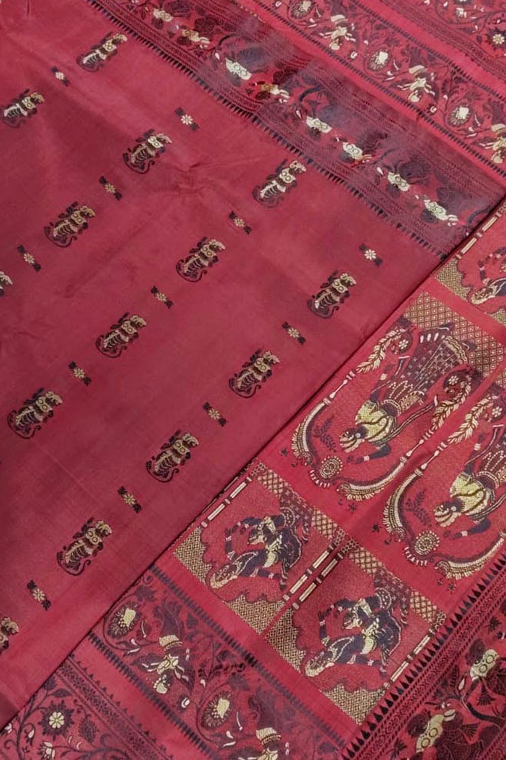 Pink Pure Silk Handloom Baluchari Saree - Luxurion World