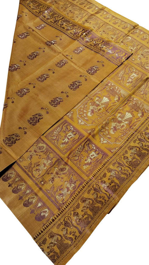 Yellow Pure Silk Handloom Baluchari Saree - Luxurion World