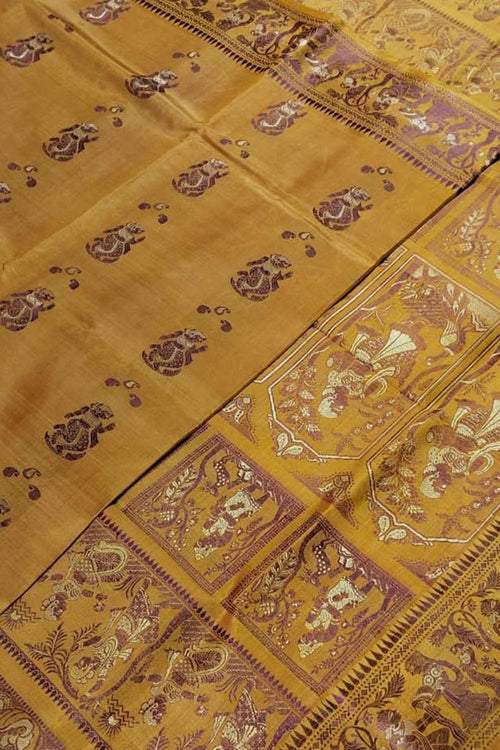 Yellow Pure Silk Handloom Baluchari Saree - Luxurion World