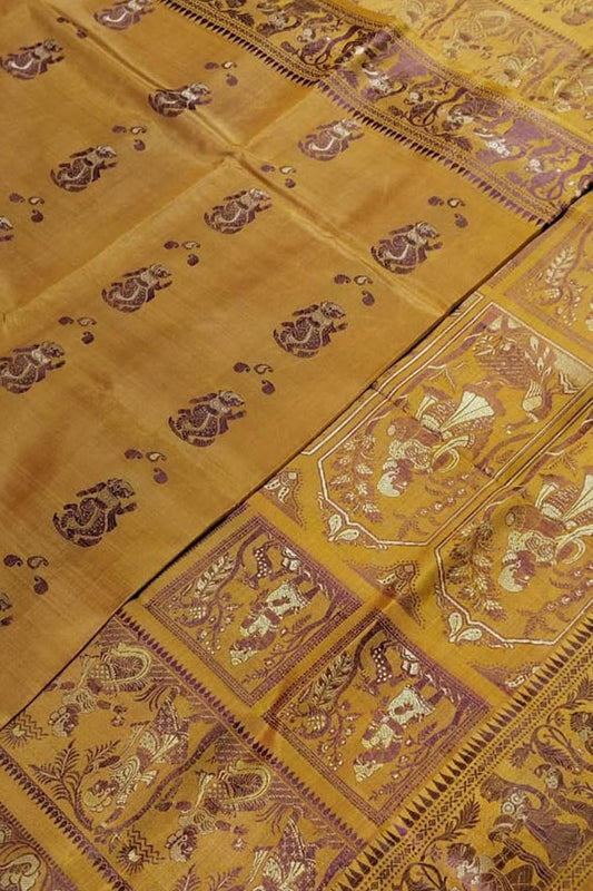 Yellow Pure Silk Handloom Baluchari Saree - Luxurion World