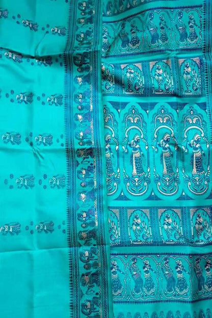 Blue Pure Silk Handloom Baluchari Saree - Luxurion World