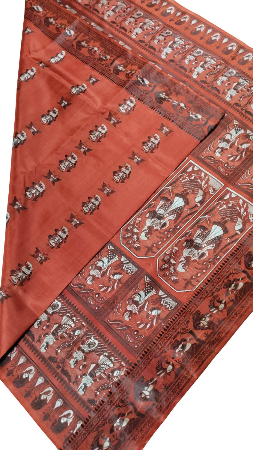 Orange Pure Silk Handloom Baluchari Saree - Luxurion World