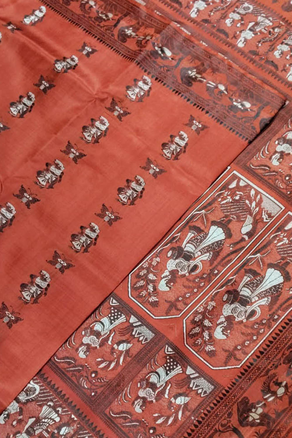 Orange Pure Silk Handloom Baluchari Saree - Luxurion World