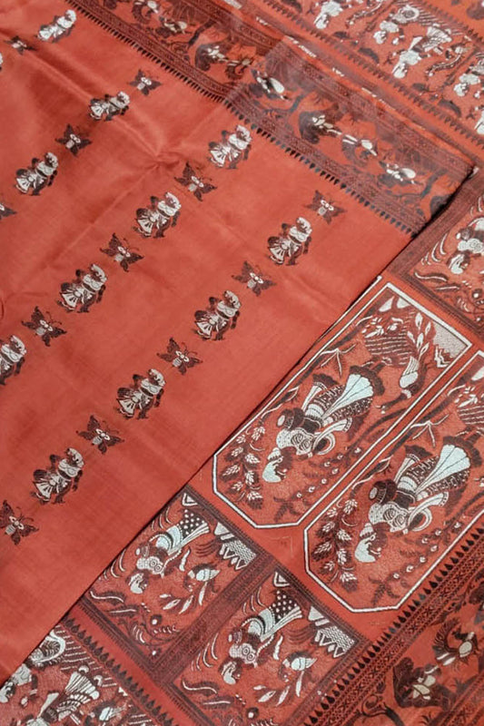 Orange Pure Silk Handloom Baluchari Saree - Luxurion World