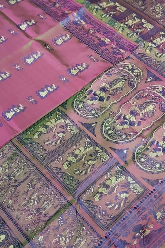 Pink Pure Silk Handloom Baluchari Saree - Luxurion World