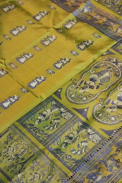Yellow Pure Silk Handloom Baluchari Saree - Luxurion World