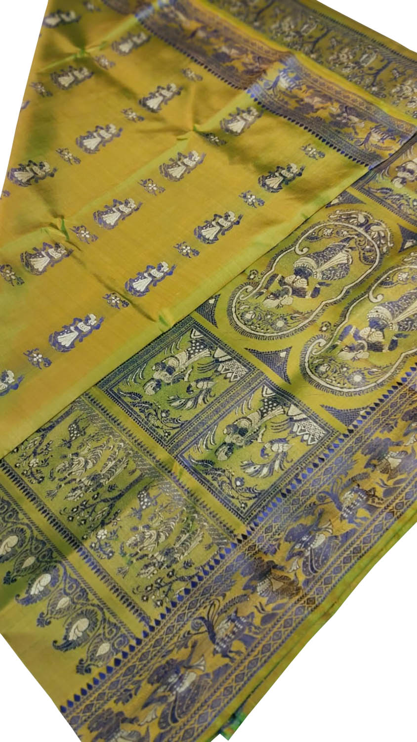 Yellow Pure Silk Handloom Baluchari Saree - Luxurion World