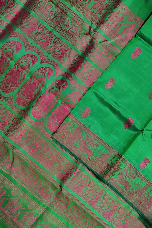 Stunning Green Baluchari Handloom Silk Saree - Pure Elegance - Luxurion World