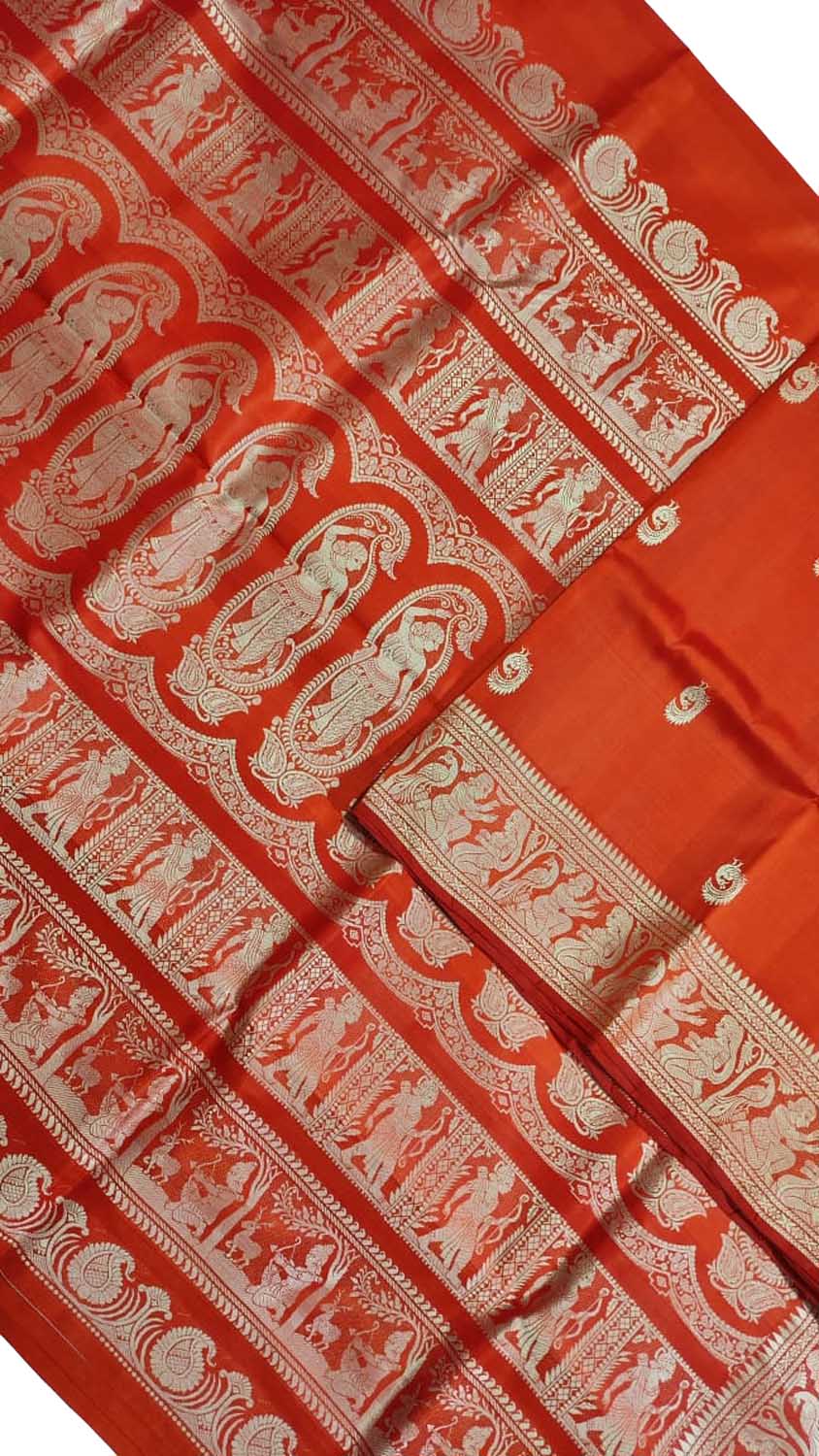 Exquisite Orange Baluchari Handloom Silk Saree - Luxurion World