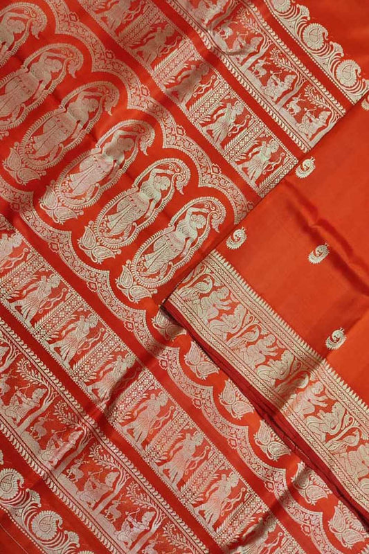 Exquisite Orange Baluchari Handloom Silk Saree - Luxurion World