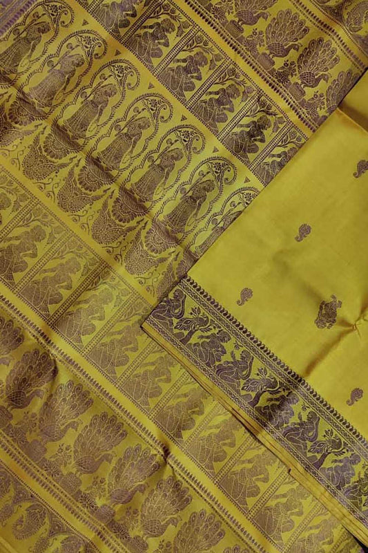 Exquisite Yellow Baluchari Silk Saree - Handloom Beauty
