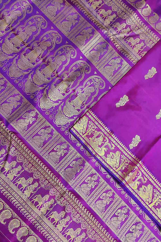 Exquisite Purple Baluchari Silk Saree - Handloom Beauty - Luxurion World