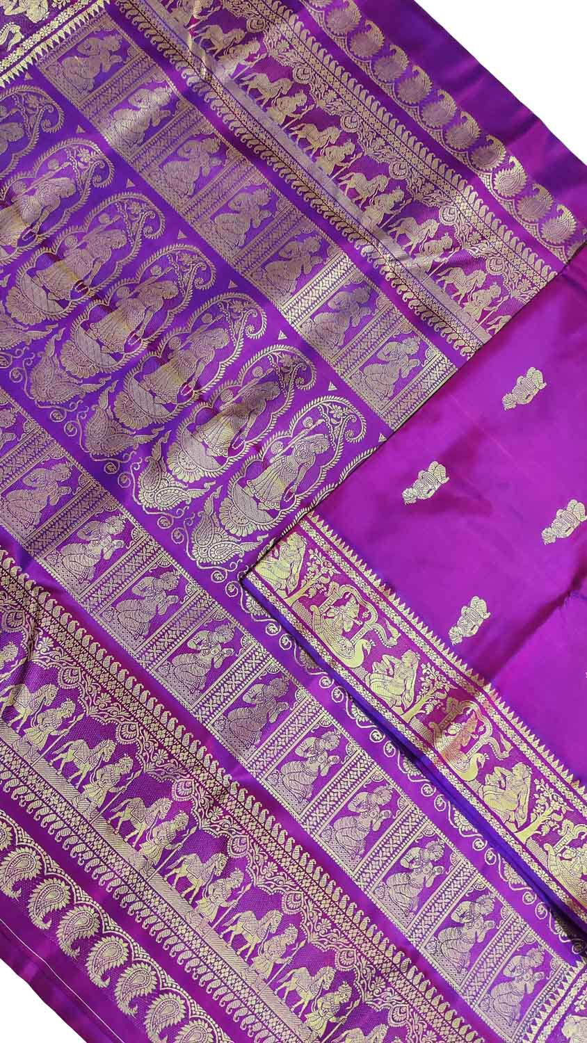 Exquisite Purple Baluchari Silk Saree - Handloom Beauty - Luxurion World