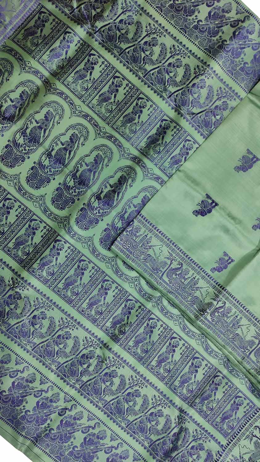 Exquisite Green Baluchari Silk Saree - Handloom Beauty - Luxurion World