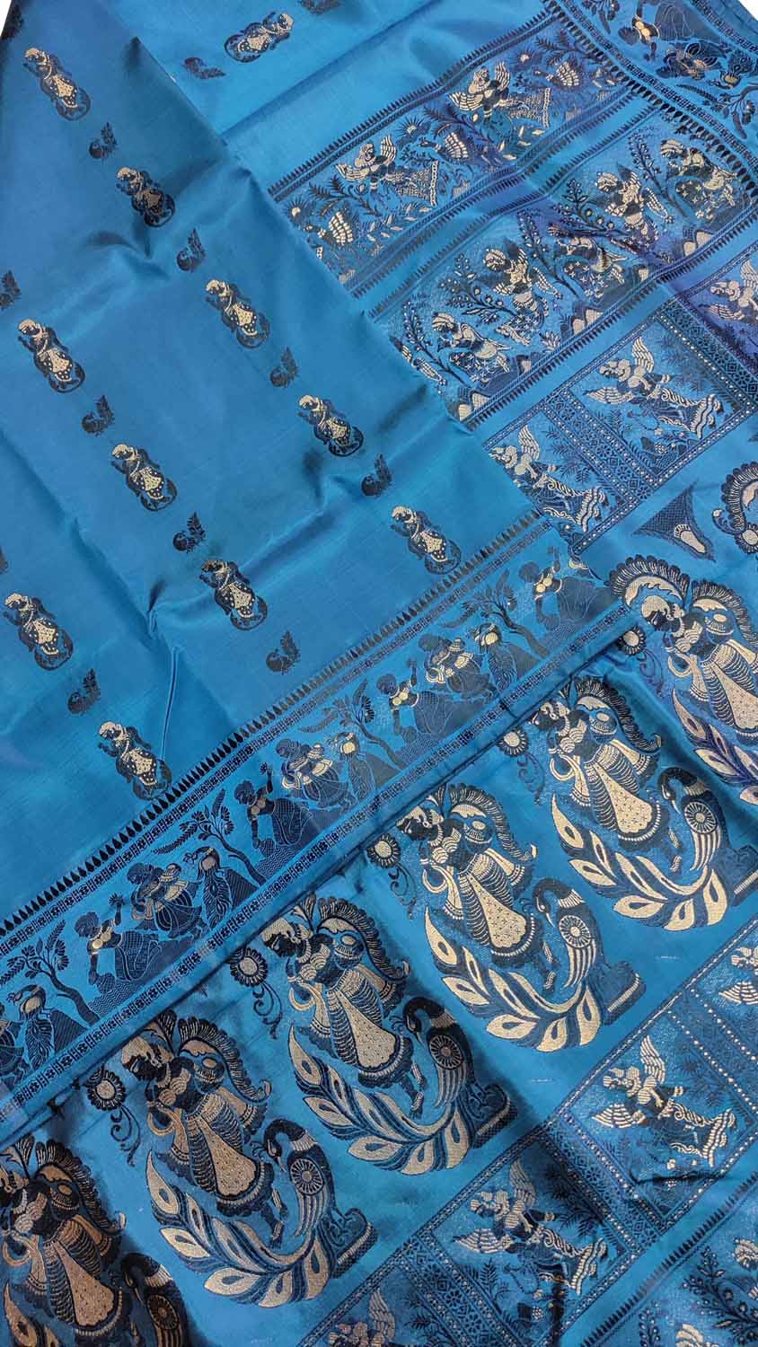 Blue Baluchari Handloom Pure Silk Saree - Luxurion World