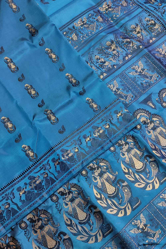 Blue Baluchari Handloom Pure Silk Saree - Luxurion World