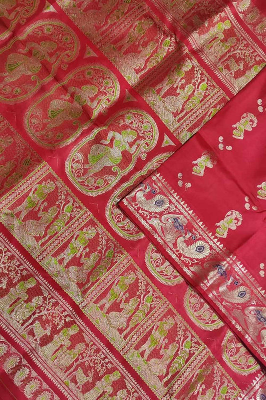 Exquisite Red Swarnachari Silk Saree - Handloom Beauty - Luxurion World