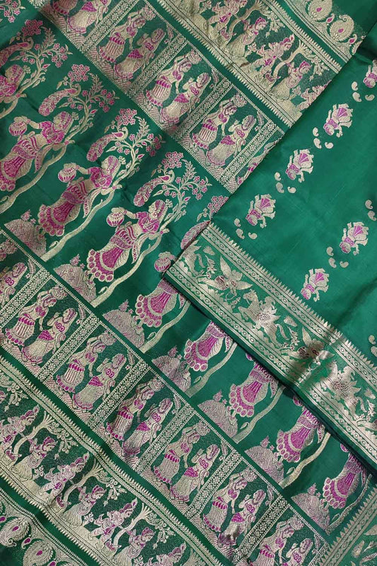 Exquisite Green Swarnachari Handloom Silk Saree - Luxurion World
