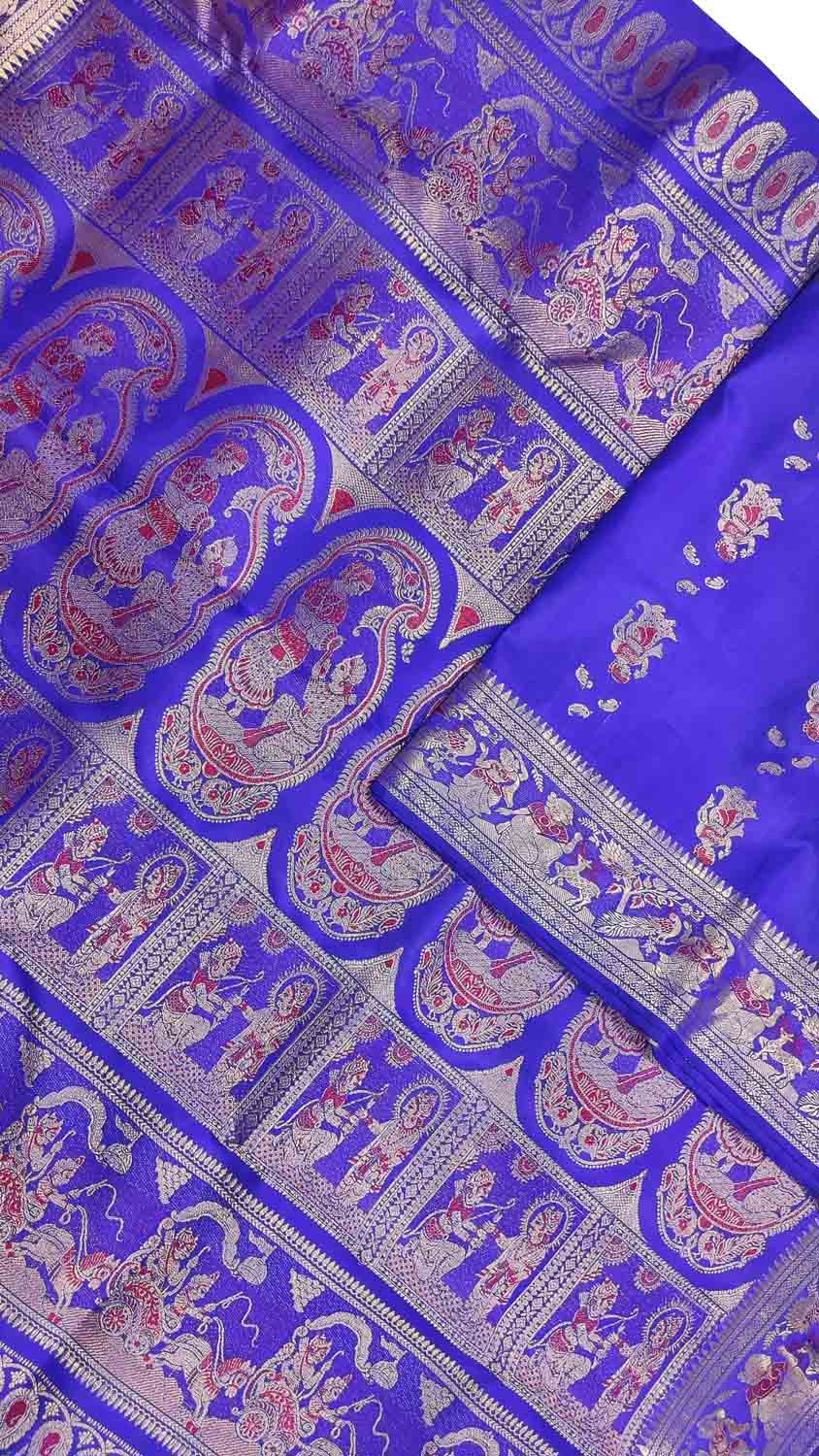 Handloom Beauty: Exquisite Blue Swarnachari Silk Saree - Luxurion World