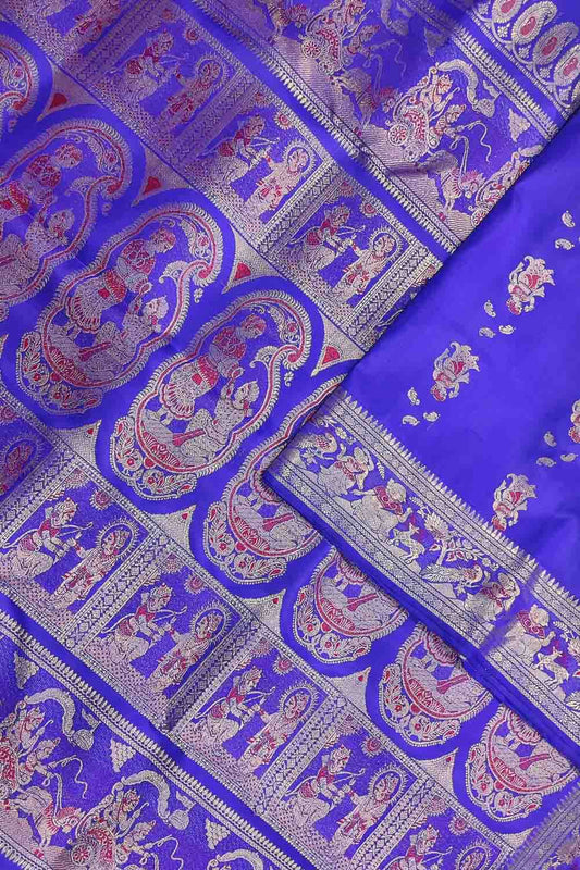 Handloom Beauty: Exquisite Blue Swarnachari Silk Saree