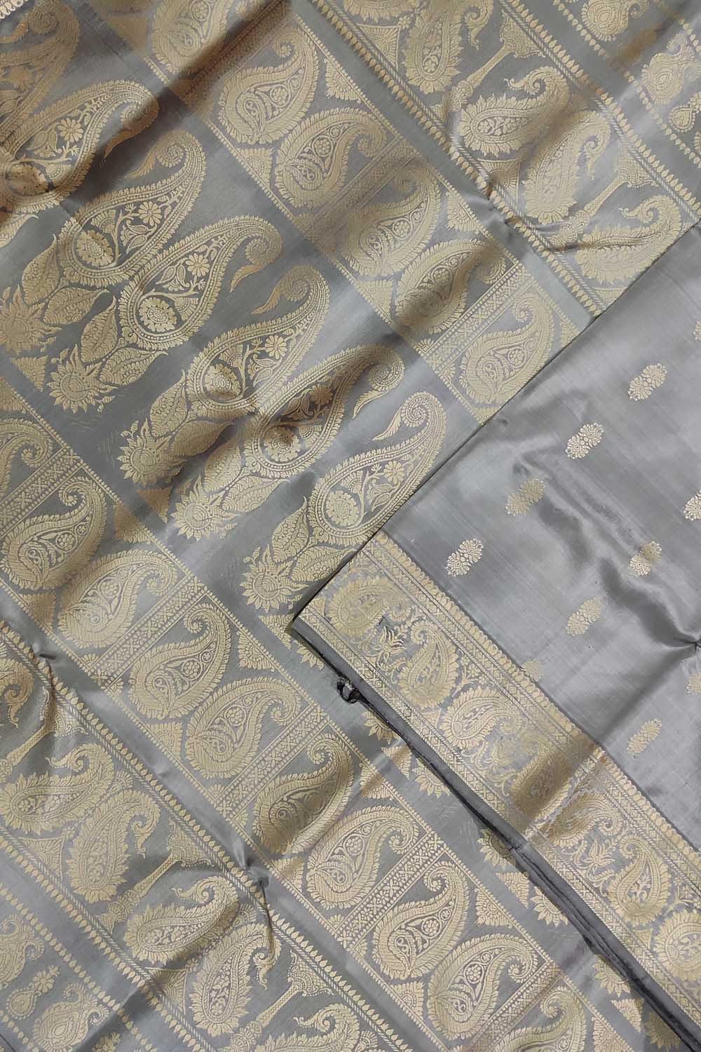 Exquisite Grey Baluchari Silk Saree - Handloom Beauty - Luxurion World