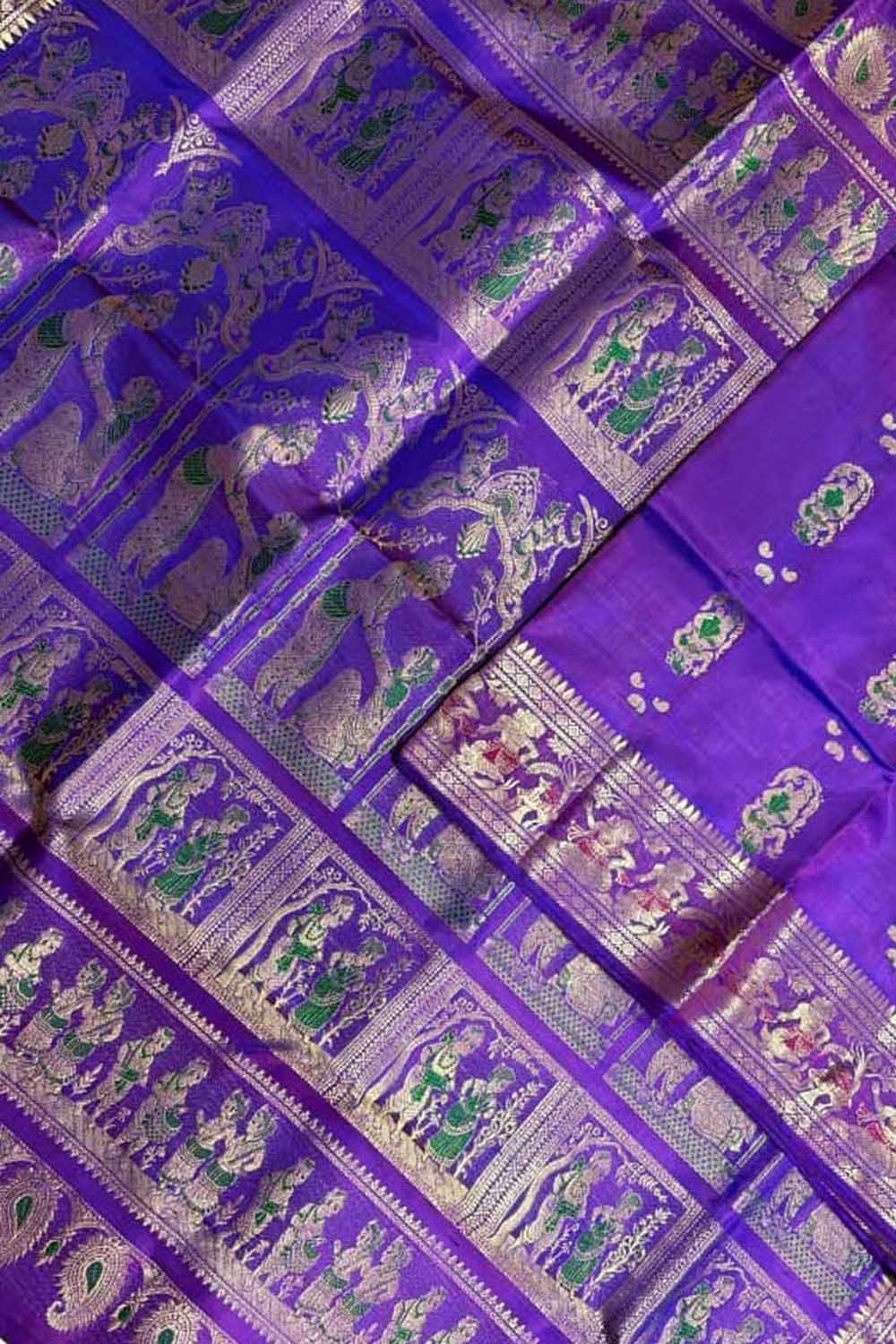 Exquisite Purple Handloom Swarnachari Pure Silk Saree - Luxurion World