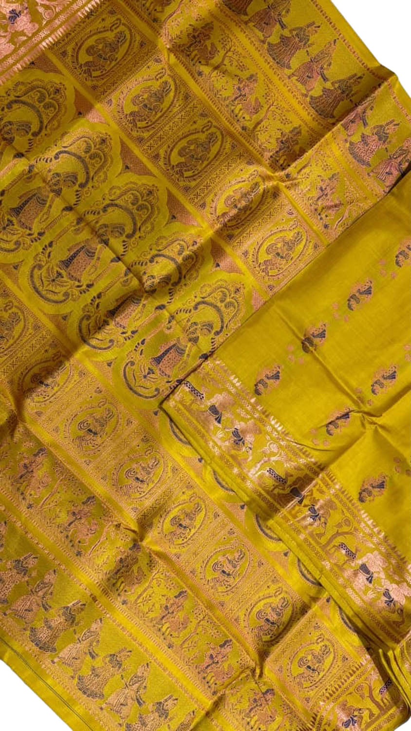 Yellow Handloom Swarnachari Pure Silk Saree - Luxurion World