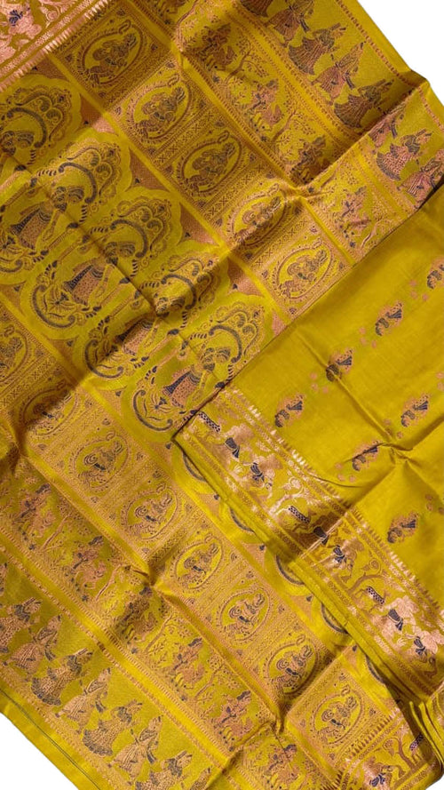 Yellow Handloom Swarnachari Pure Silk Saree - Luxurion World