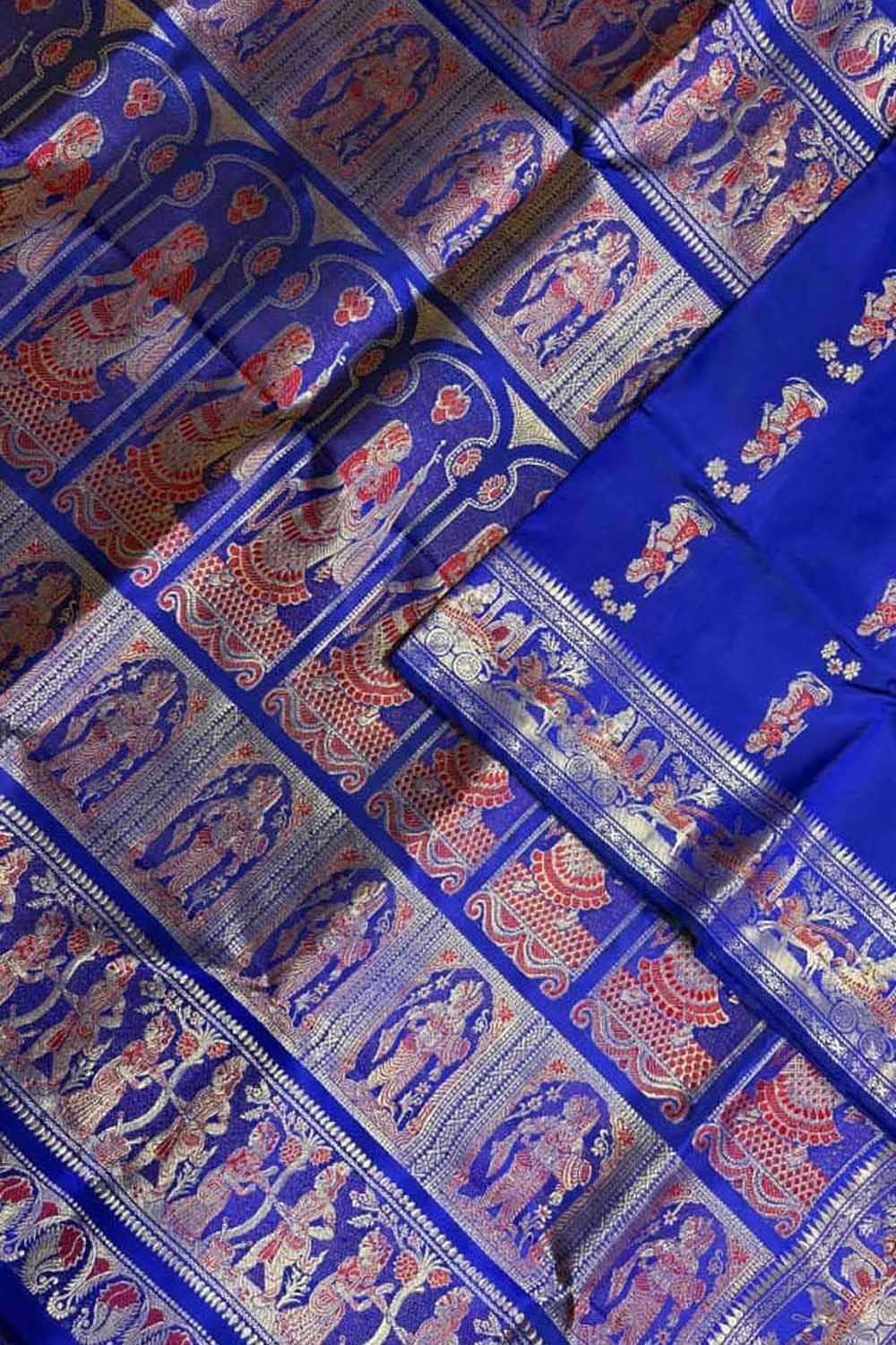 Exquisite Blue Handloom Swarnachari Pure Silk Saree - Luxurion World