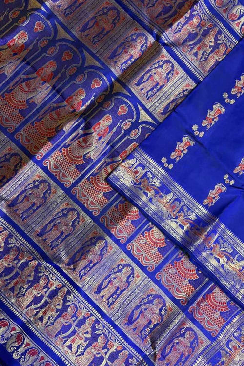 Exquisite Blue Handloom Swarnachari Pure Silk Saree - Luxurion World