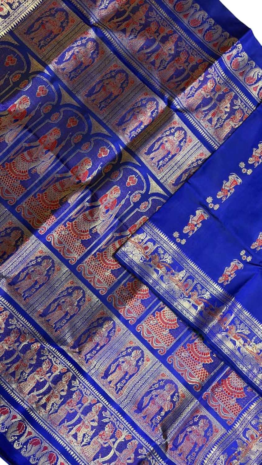 Exquisite Blue Handloom Swarnachari Pure Silk Saree - Luxurion World