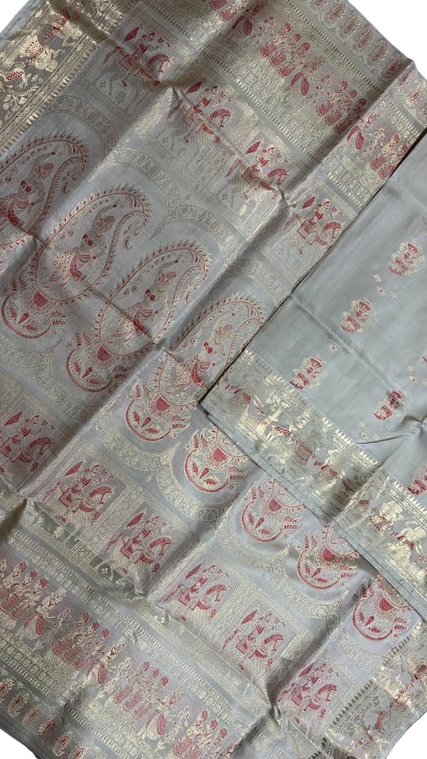 Elegant Grey Handloom Swarnachari Pure Silk Saree - Luxurion World