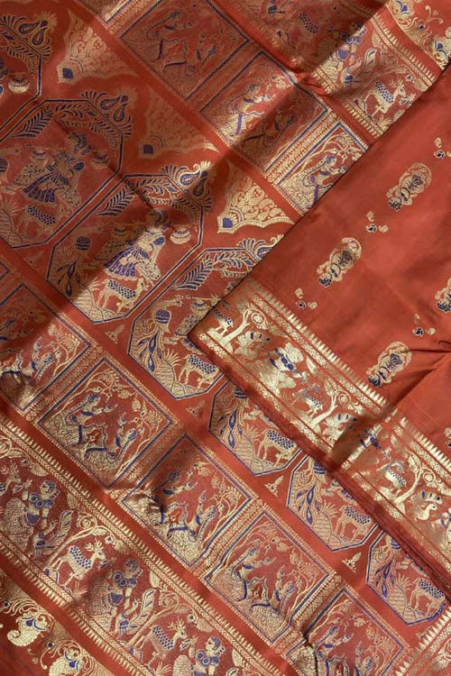 Orange Handloom Swarnachari Pure Silk Saree - Luxurion World