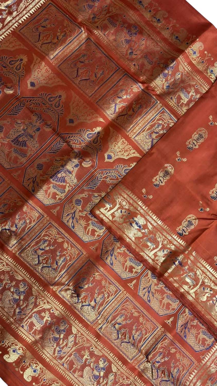 Orange Handloom Swarnachari Pure Silk Saree - Luxurion World