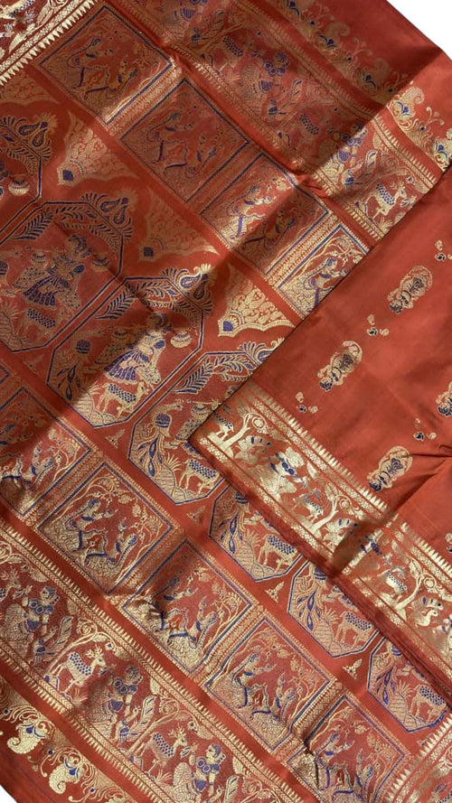Orange Handloom Swarnachari Pure Silk Saree - Luxurion World