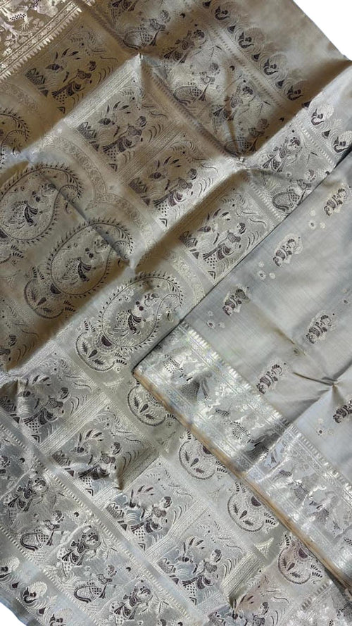 Elegant Grey Handloom Swarnachari Pure Silk Saree - Luxurion World