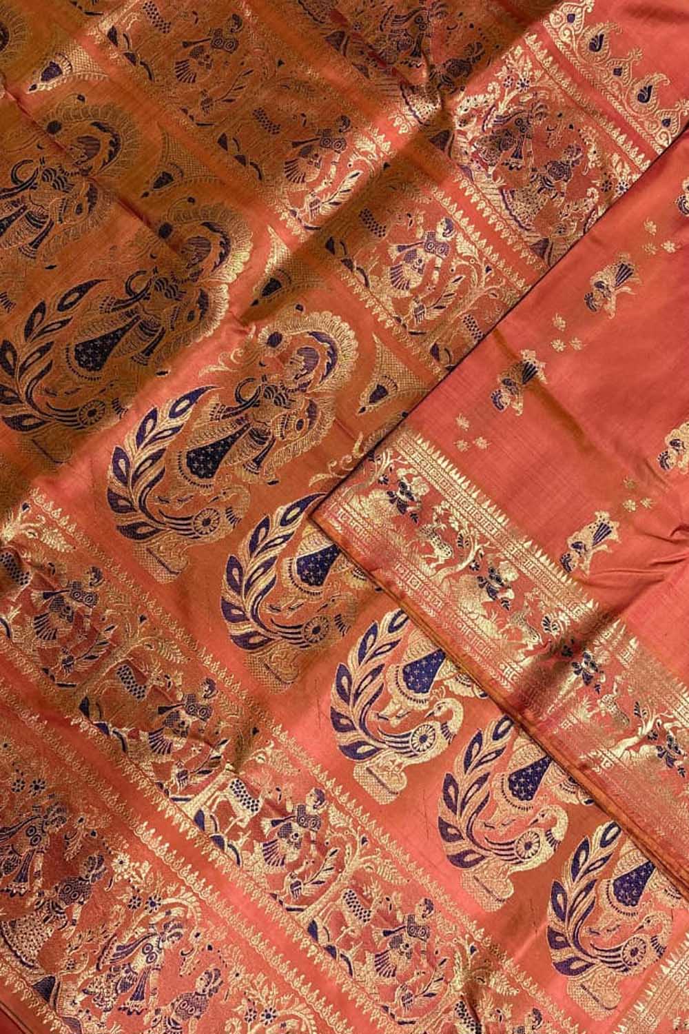 Orange Handloom Swarnachari Pure Silk Saree