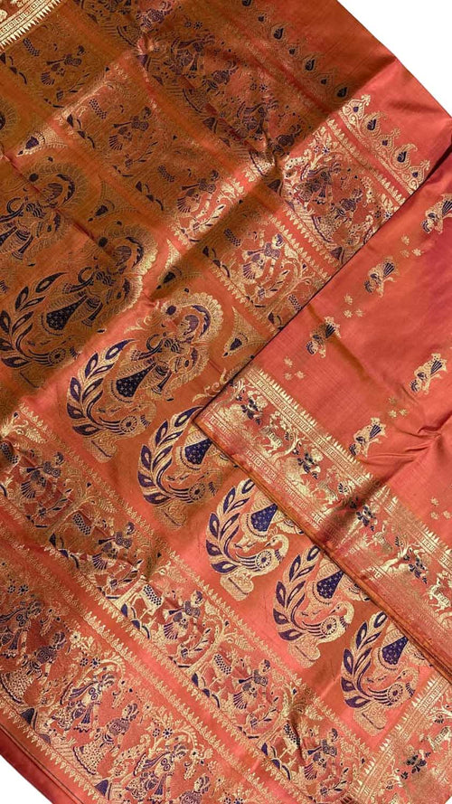 Orange Handloom Swarnachari Pure Silk Saree