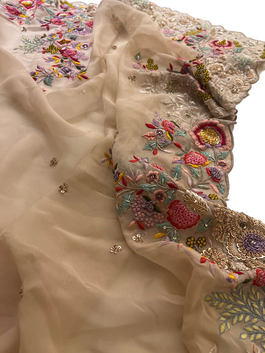 Pastel Embroidered Trendy Organza Zardozi Work Saree - Luxurion World