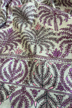 Off White Kashmiri Needle Work Pure Pashmina Shawl — Floral Jaal, Festive