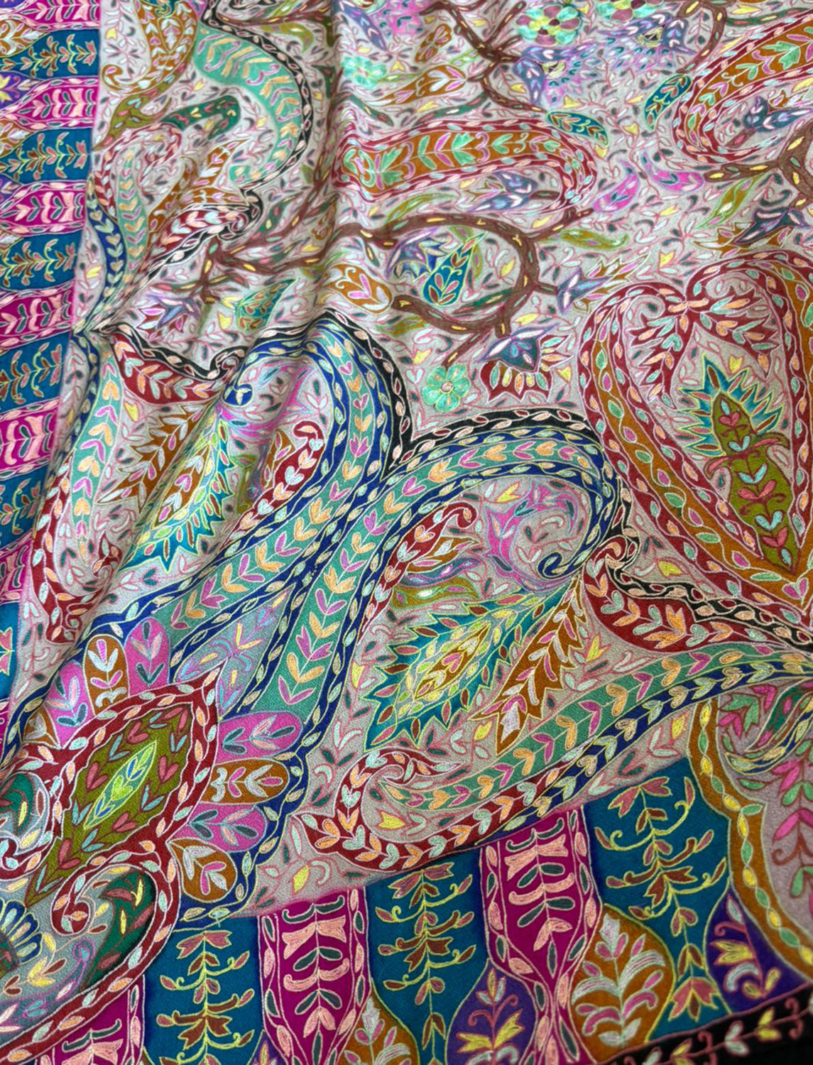 Multicolor Kashmiri Needle Work Pure Pashmina Shawl — Vibrant Floral, Festive