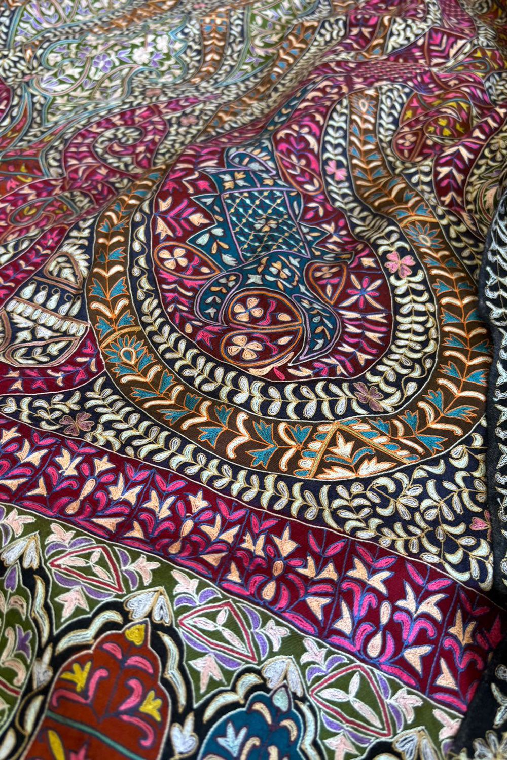 Multicolor Kashmiri Needle Work Pure Pashmina Shawl — Garden Bloom, Luxury