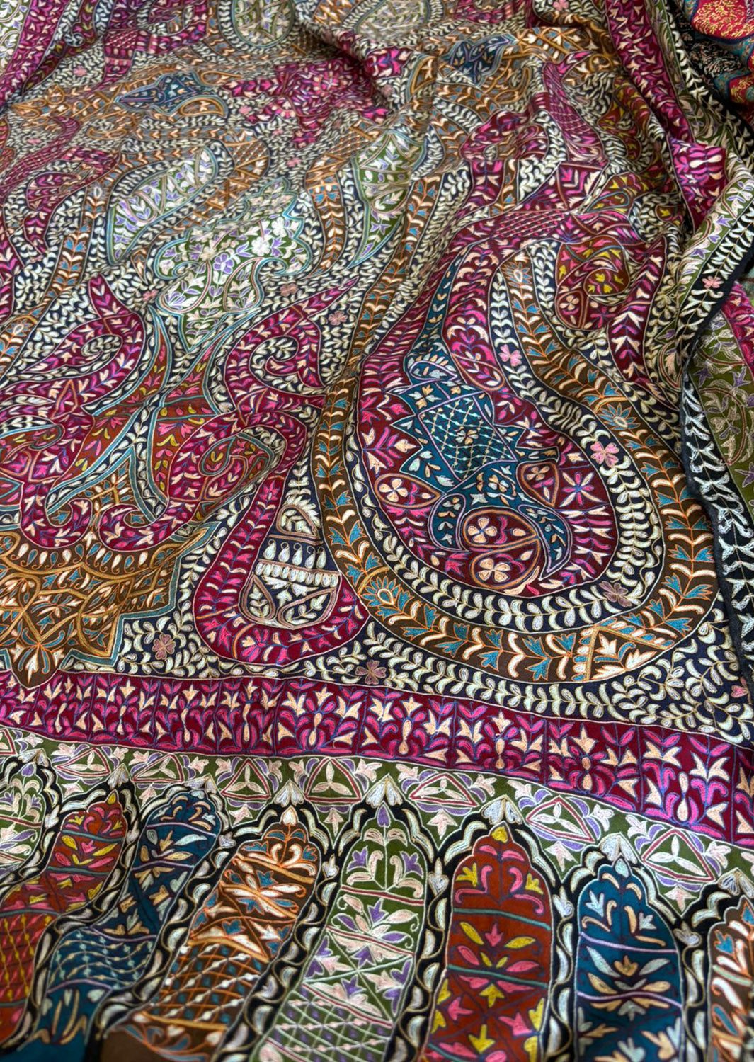 Multicolor Kashmiri Needle Work Pure Pashmina Shawl — Garden Bloom, Luxury